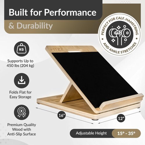 FITZZ Portable Wooden Slant Board for Calf Stretching - Slant Boards for Exercise - Calf Stretcher Slant Board, Incline Board for Leg Stretcher, Hamstring Stretcher - Overall Stretching Board
