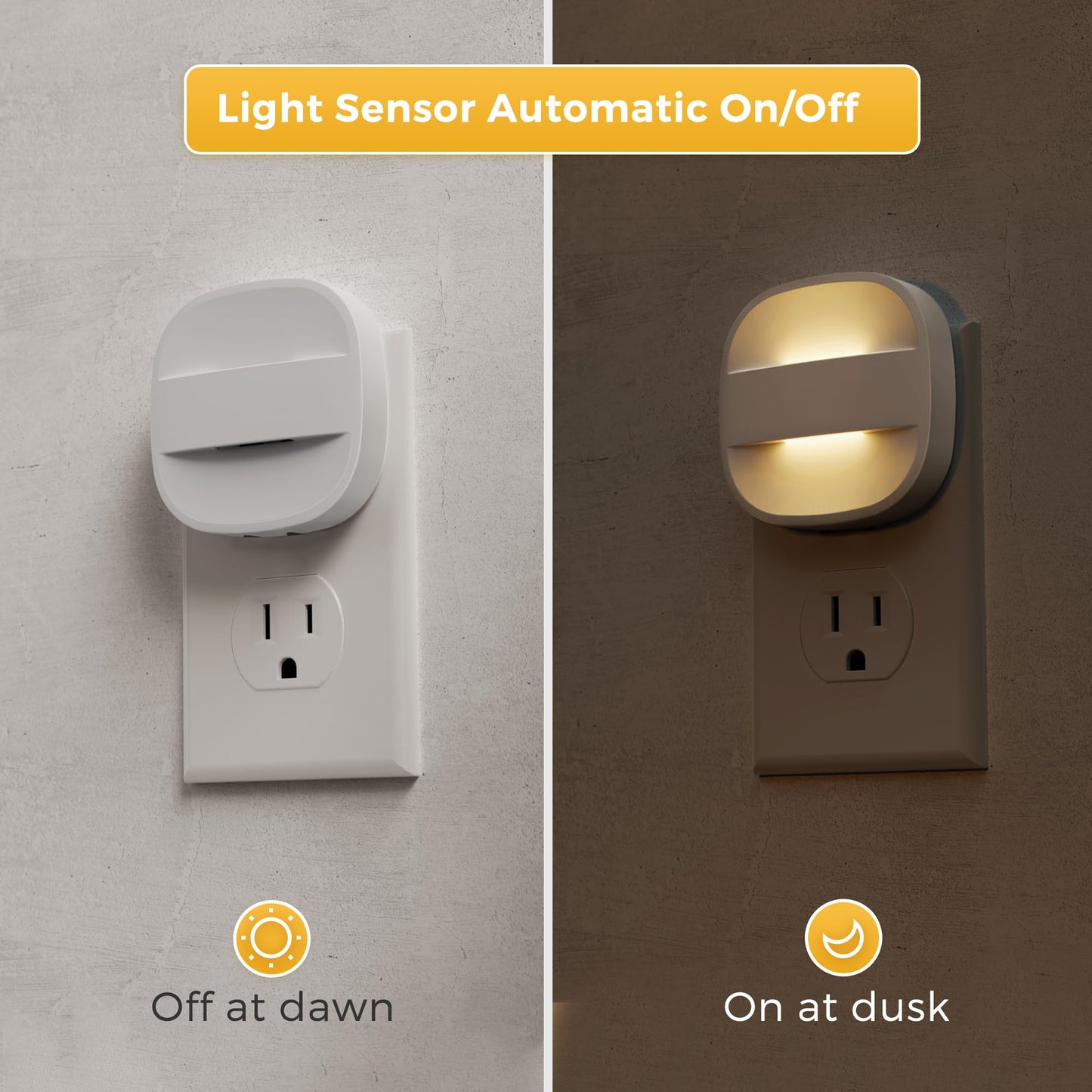 L LOHAS LED Foldable Plug in Night Light 2 Pack, Night Lights Plug into Wall with Dusk to Dawn Sesnor, 2 Brightness Level, Ideal Nightlight for Bathroom, Hallway, Kitchen, 3000K Soft White