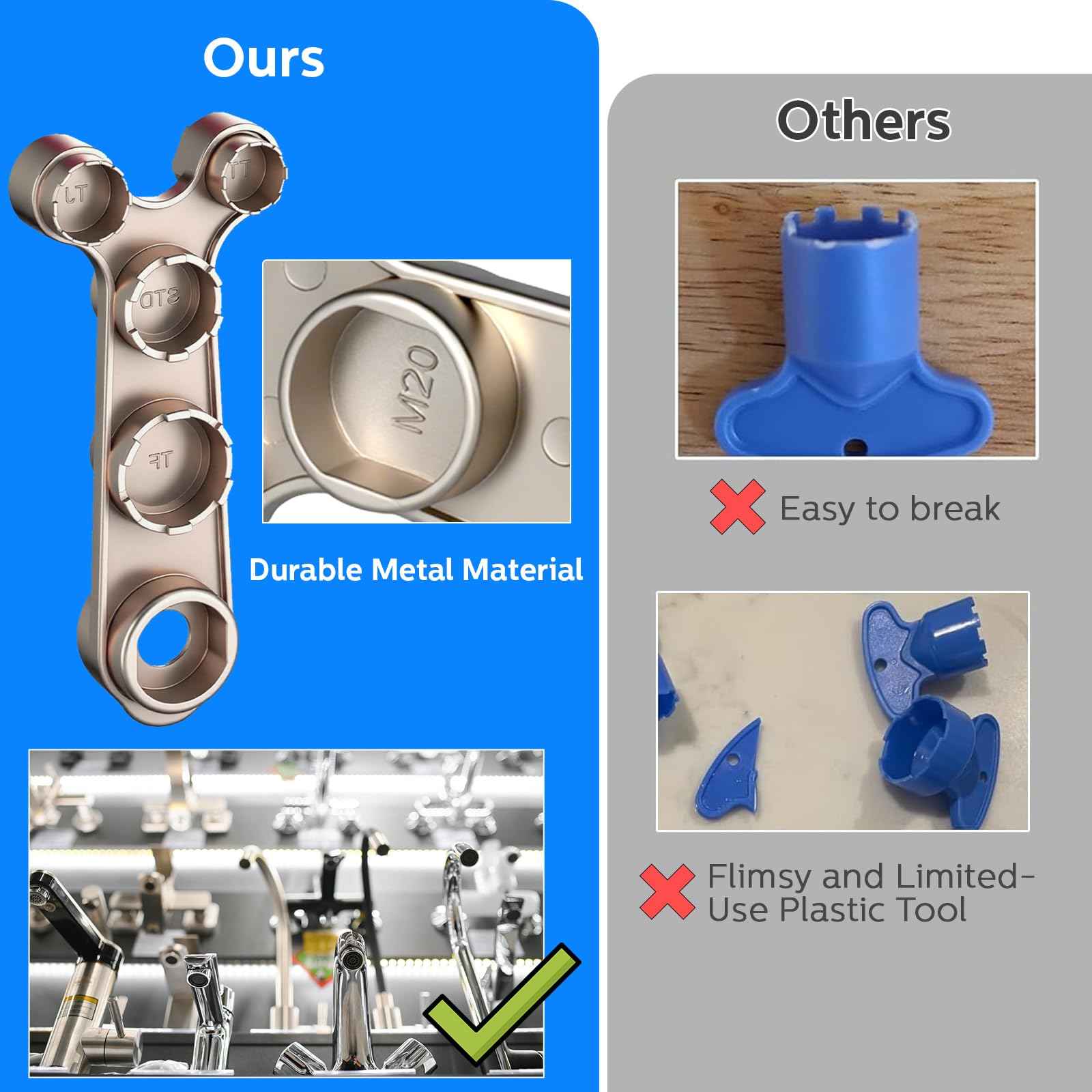 Tylola 11-in-1 Faucet Aerator Removal Tool – Universal Metal Aerator Wrench Key for TT, TJ, JR, STD, TF Recessed Sizes + M18 M20 M22 M24 M28 Threaded Housings – Ergonomic Handle, Rustproof Finish