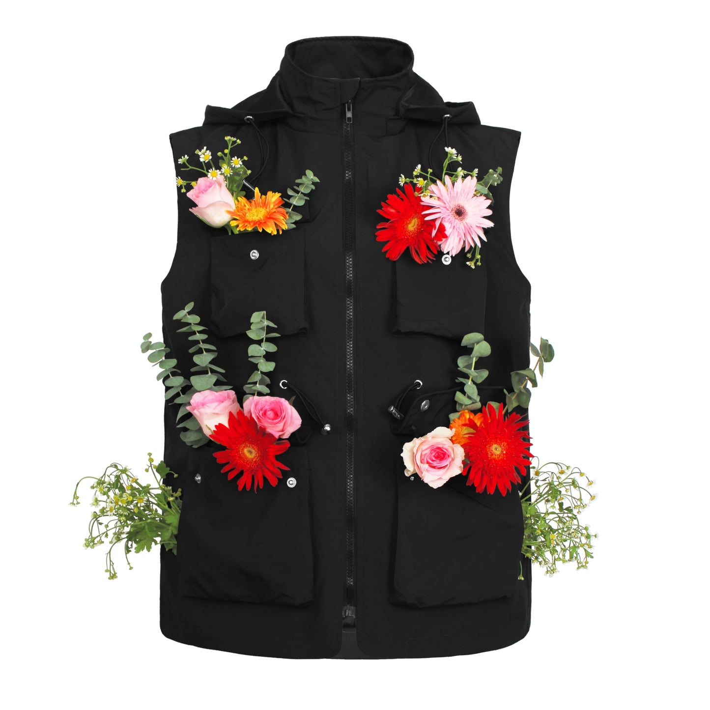 Women's Lightweight Windbreaker Vest Softshell Sleeveless Jacket Windproof Stand Collar with Removable Hood Running Hiking Golf, Black, Medium