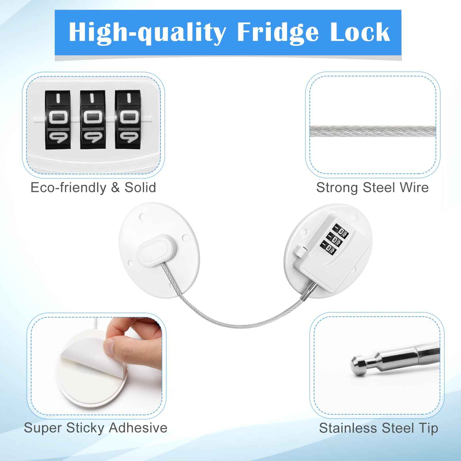 Anglecai 4PCS Refrigerator Locks Combination, Drill-Free Refrigerator Door Lock Fridge Lock Combination with Password, Mini Digital Refrigerator Lock for Freezer Door Lock (White)