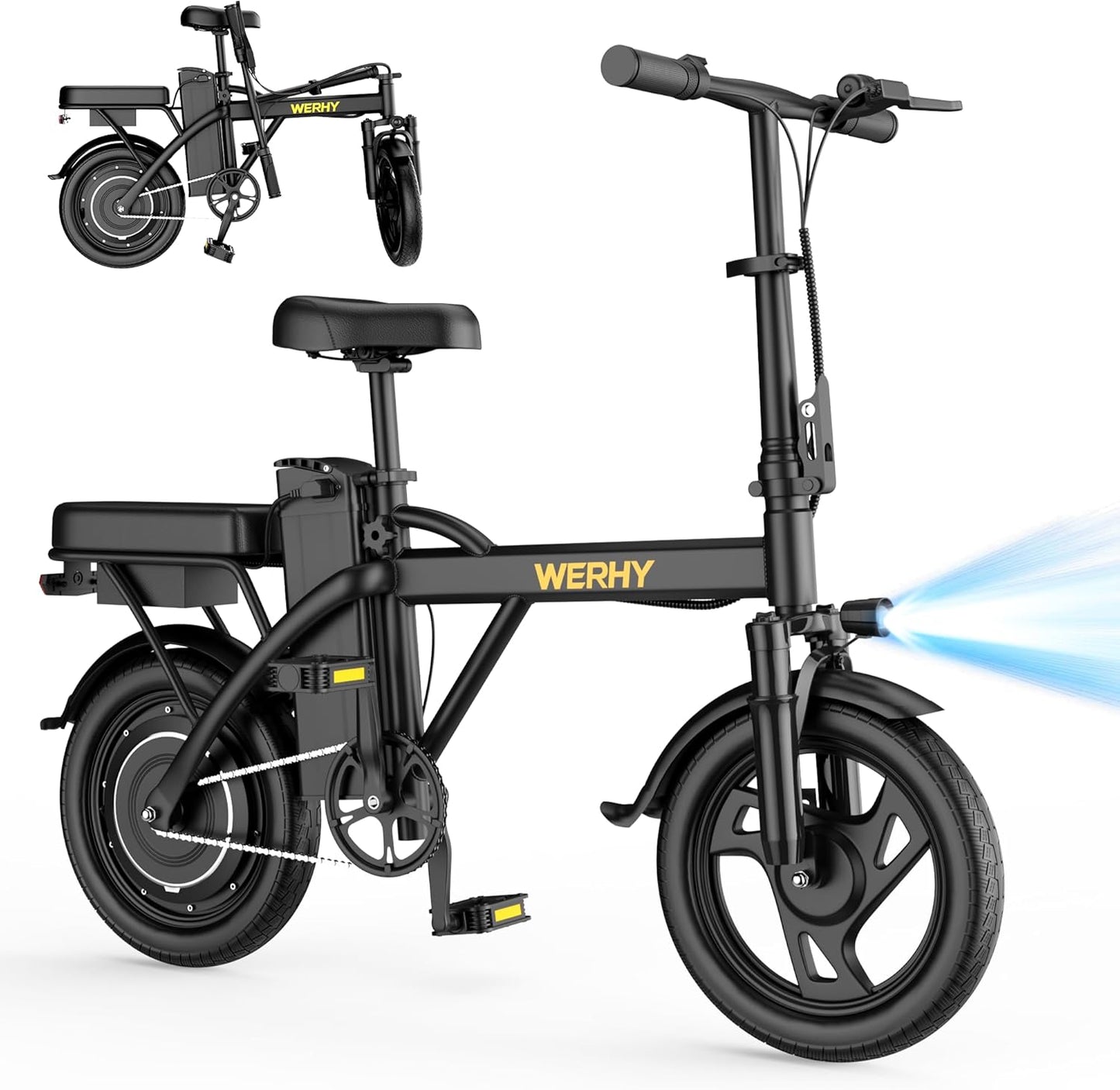 WERHY Electric Bike - 500W Folding Ebike with 22 MPH Speed | 14" Mini E-Bike, Up to 50 Miles Range