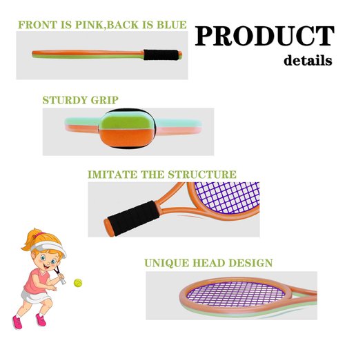 Nileatry Kid Tennis Racket with Bag,Plastic Racquet Include 2 Foam Ball,2 Tennis Ball,4 Badminton for Children,Toddler Outdoor/Indoor Sport Play (Dark Orange&Green)