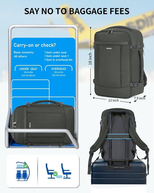 ECOHUB Travel Backpack - USB Charging, Anti-Theft Pockets, 15.6 Inch Laptop Compatible | 30L, Grey Green