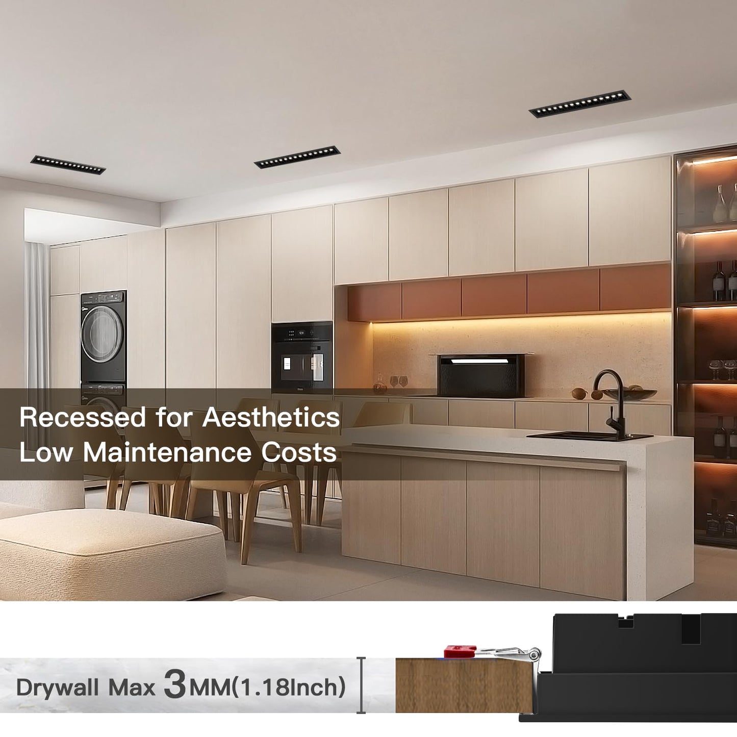 HKKQ 20W Recessed Linear LED Lighting, 3000K 1200LM Spotlightwith Beam Angle Adjustable, Downlight Indoor with TRIAC/ELV/0-10V Dimable ETL Driver in Junction Box (Ra95/36°/Black with Trim)