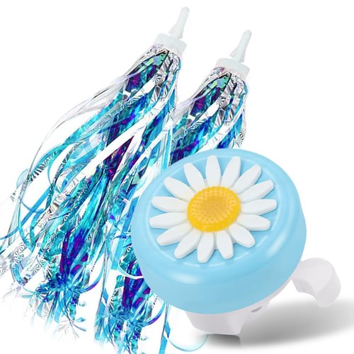 PLATT Bike Bell for Kids, Bike Horn for Boys and Girls Bike with 1 Pair Bike Streamer Tassels (Blue Bell+Shiny Blue Tassels)