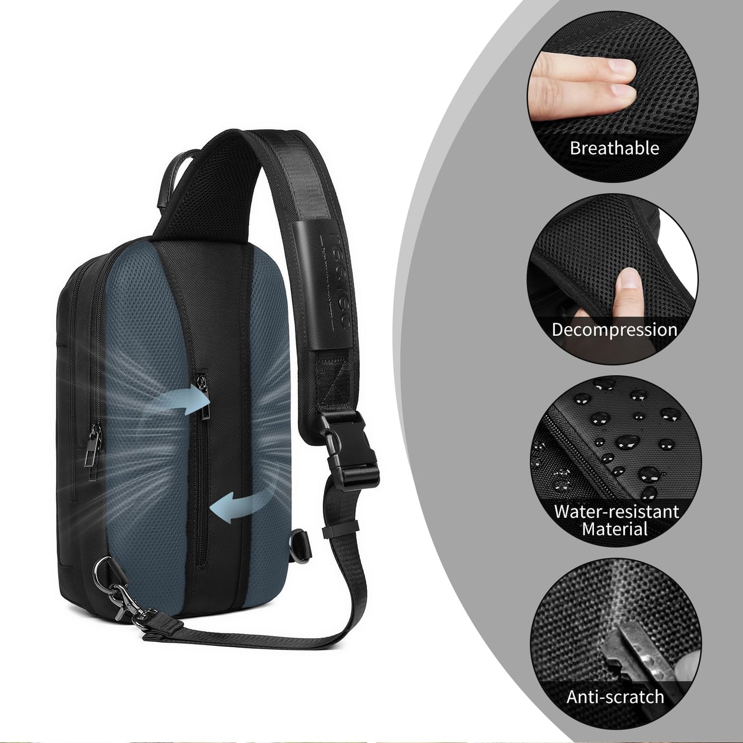 UMydeal Sling Bag for Men, Anti Theft Sling Backpack, Mens Crossbody Bag, Shoulder Chest Bag for Travel, Casual (Grey, Large)