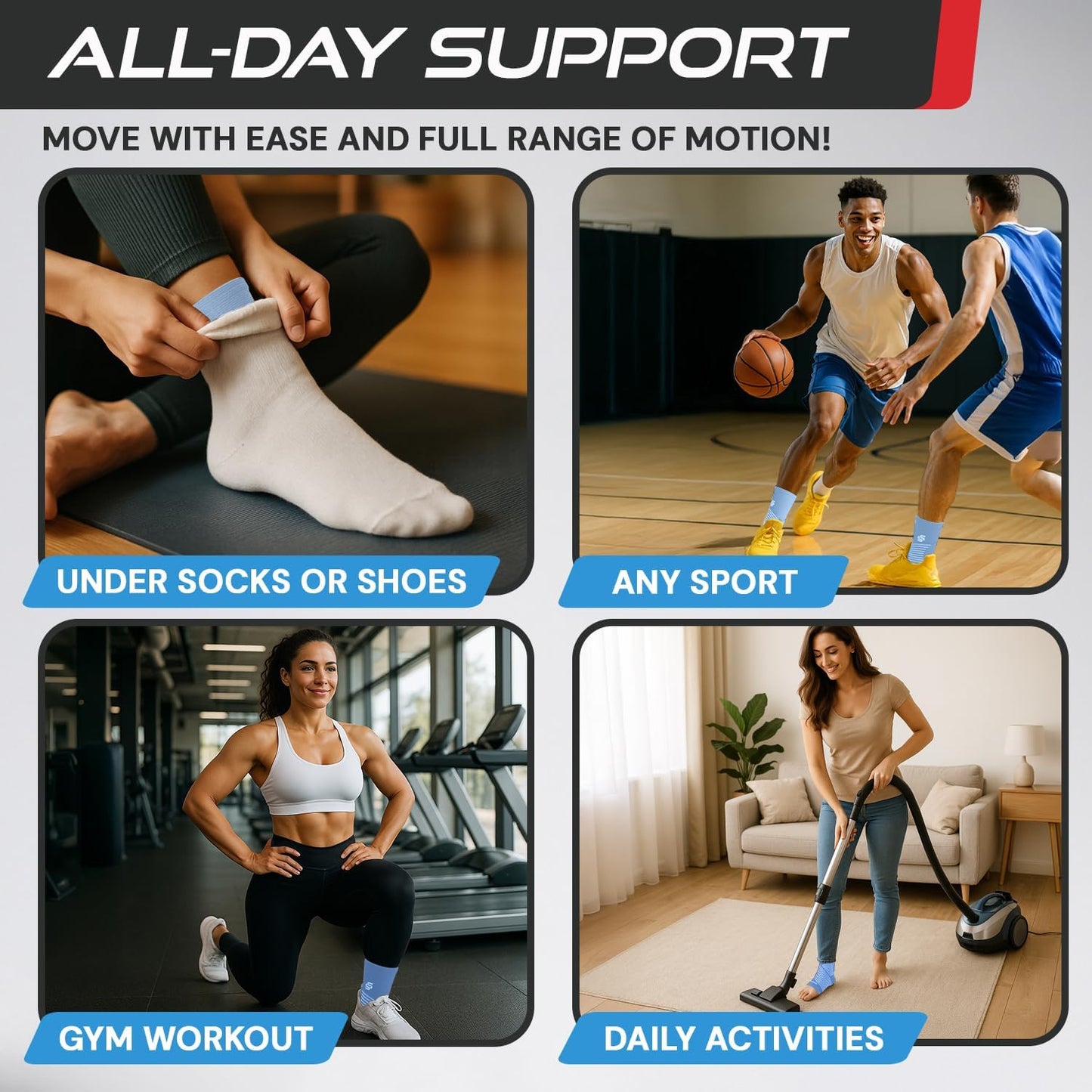 Sleeve Stars Ankle Brace - Compression Support for Sprained Ankles & Plantar Fasciitis | Light Blue, Size L (12"-13")