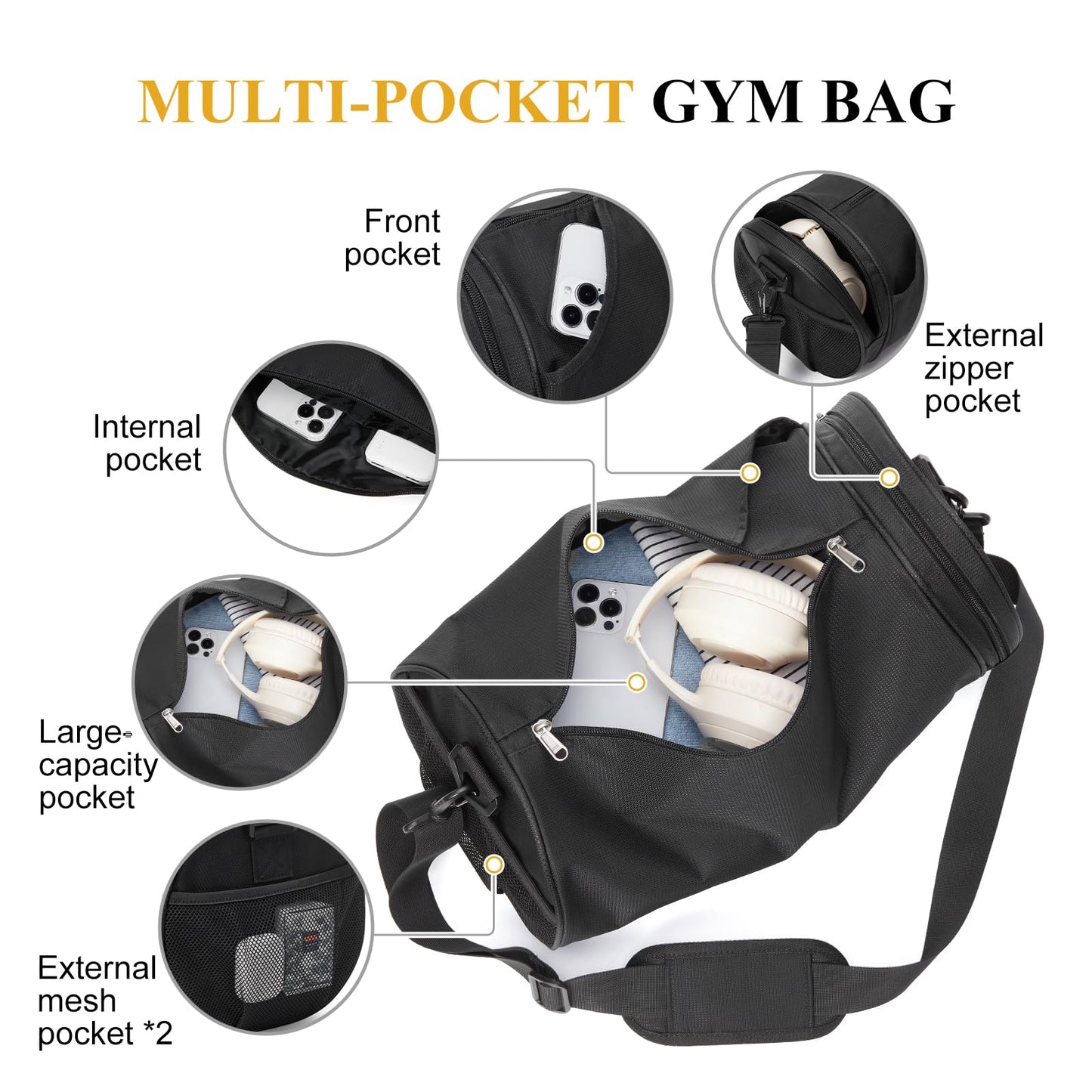 Small Sports Gym Bag Workout Lightweight Mini Duffel Bags for Men Women,Daily Bag,Medium(Black)
