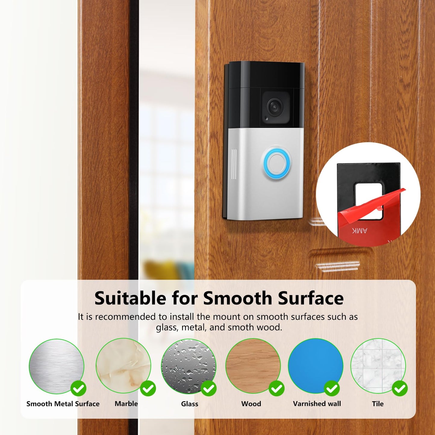 No Drill Doorbell Mount Compatible with Ring Battery Doorbell Plus/Pro/1/2/3/3 Plus/4/(2020 Release), Doorbell Holder Accessories for Houses Apartment Door with A Spare Adhesive