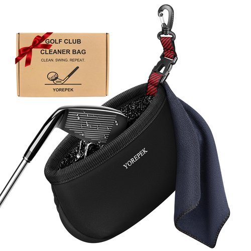 YOREPEK Golf Club Cleaner Bag with Towel, 360° Rotating Clip, Golf Ball Washer with Zipper Pocket, Valentines Day Golf Gifts for Him, Golf Bag Accessories for Men, Black