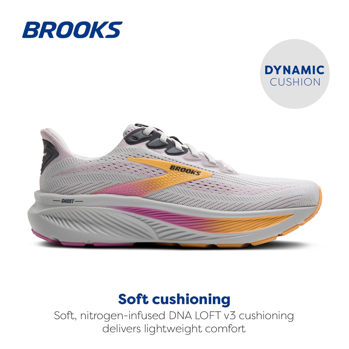 Brooks Women’s Ghost 17 Neutral Running Shoe - Oyster/Apricot/Pink - 5.5 X-Wide
