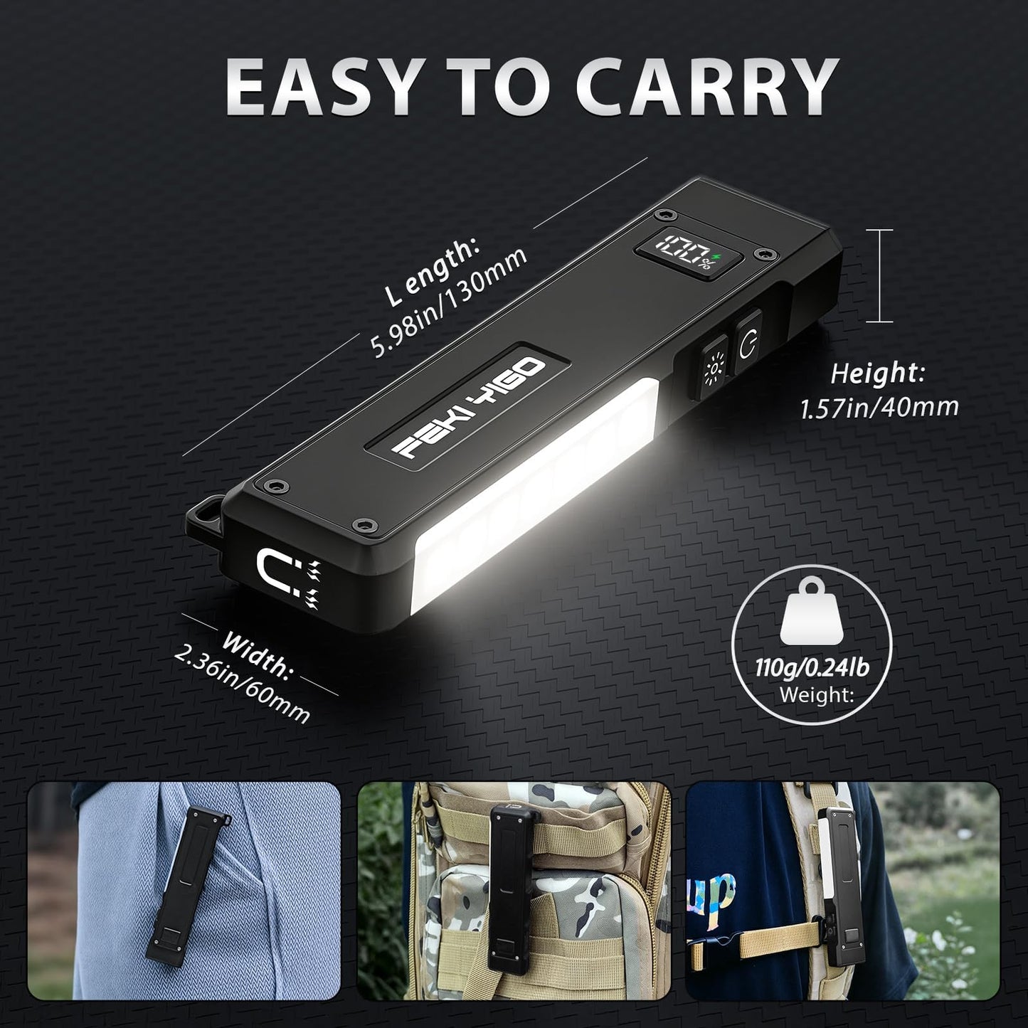 Feki Yigo Flat EDC Flashlight Rechargeable 1800 Lumens - Pocket Flashlight with 365nm UV Light, RGB Modes, Magnetic Base, Digital Display, IPX4 Waterproof for Camping, Emergency, Mechanics (Orange)