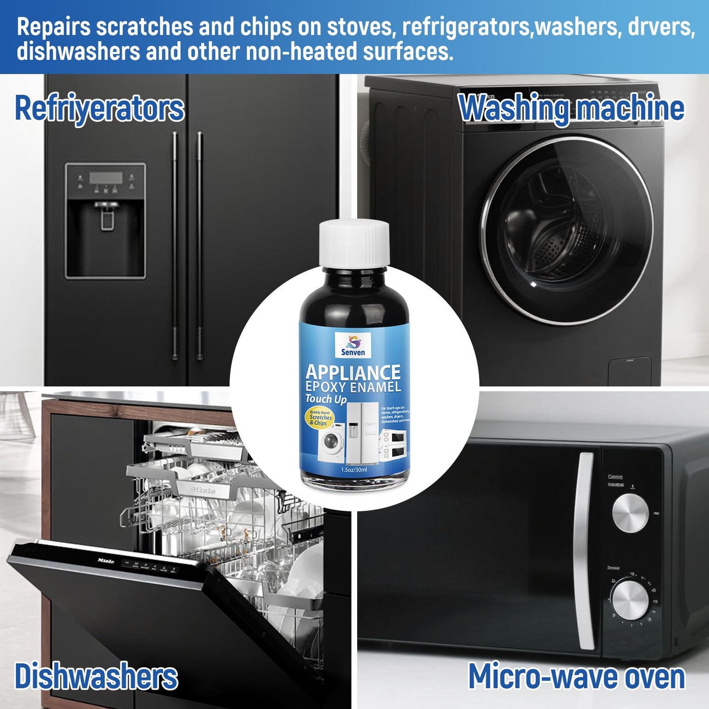 Appliance Paint Black Appliance Touch Up Paint Enamel High-Gloss Black Touch Up Paint Pen Scratch Repair for Appliances Refrigerators Metal Surfaces Dishwasher Dryer Microwave Washers 1.5oz