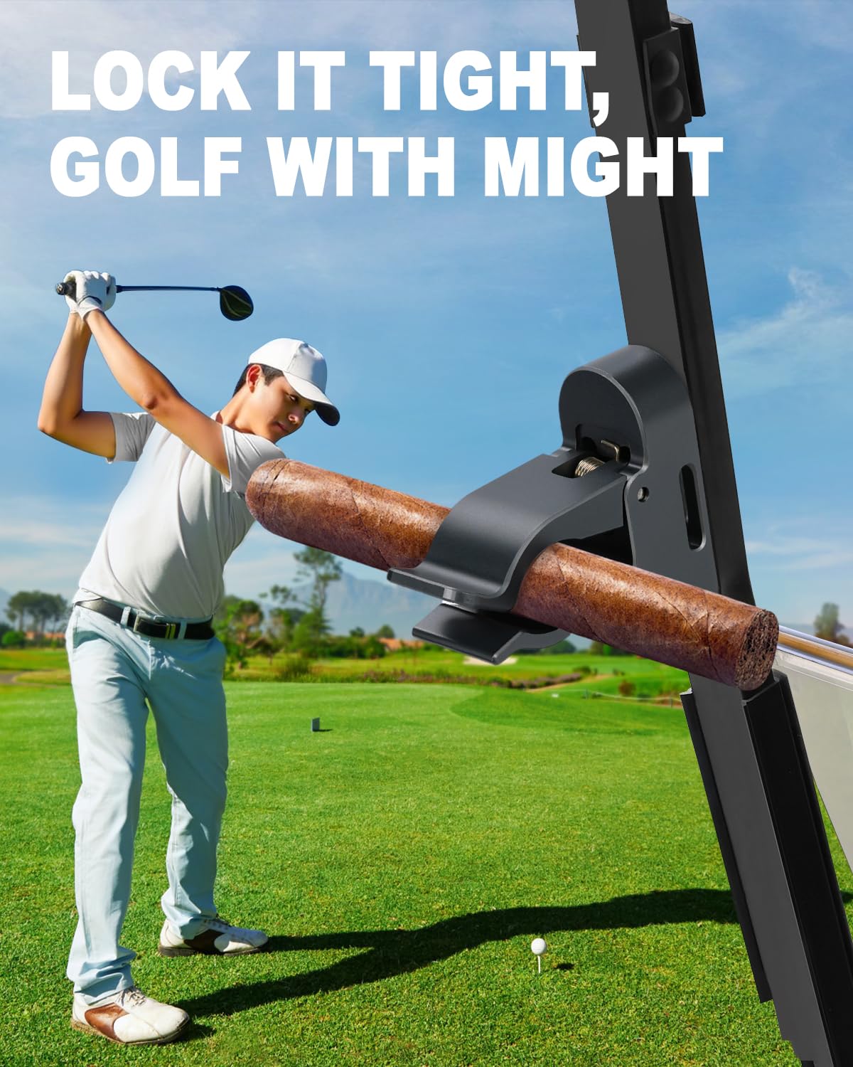 SKYJDM Magnetic Golf Cart Holder Clip with Loop Hook, Aluminum Alloy Golf Holder for Secure 30-70 Rings Storage & Golf Towels Hanging, Non-Slip Elastic Band & Storage Bag Included (Black)