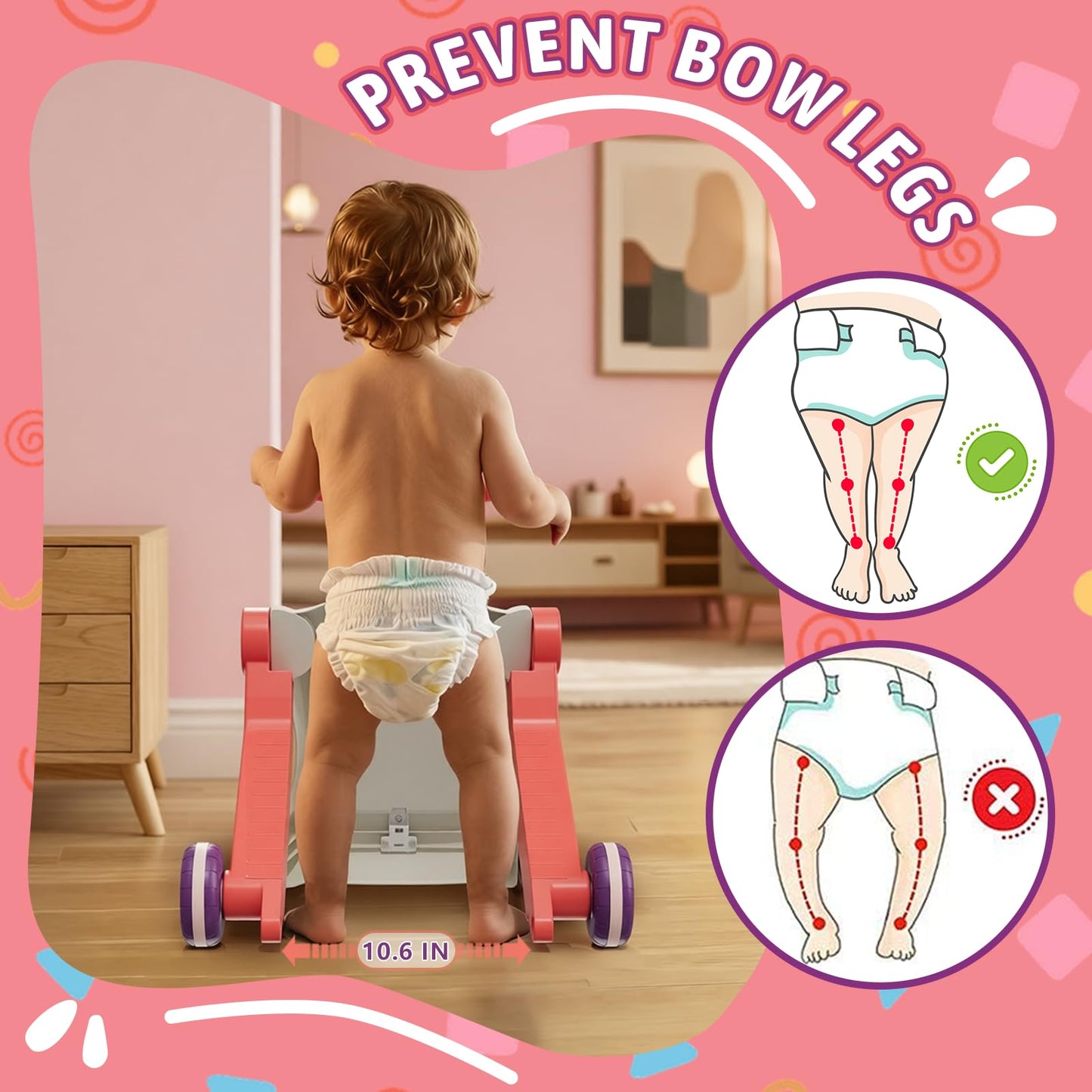 HYES Upgraded 5 in 1 Baby Walker and Activity Center for Baby Girl, Learning to Walk, Sit to Stand, Early Learning Push Toys for Infant 12 Months, Walking Toys Gift for Toddler Girls, Red