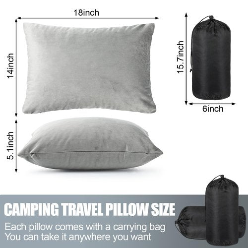 SmoothNovelty 2 Pack Camping Pillow for Sleeping Shredded Memory Foam Travel Pillow with Storage Bag, Compressible Portable Pillow for Outdoor Camp Backpacking Hiking Essential Gear(Grey,Medium)
