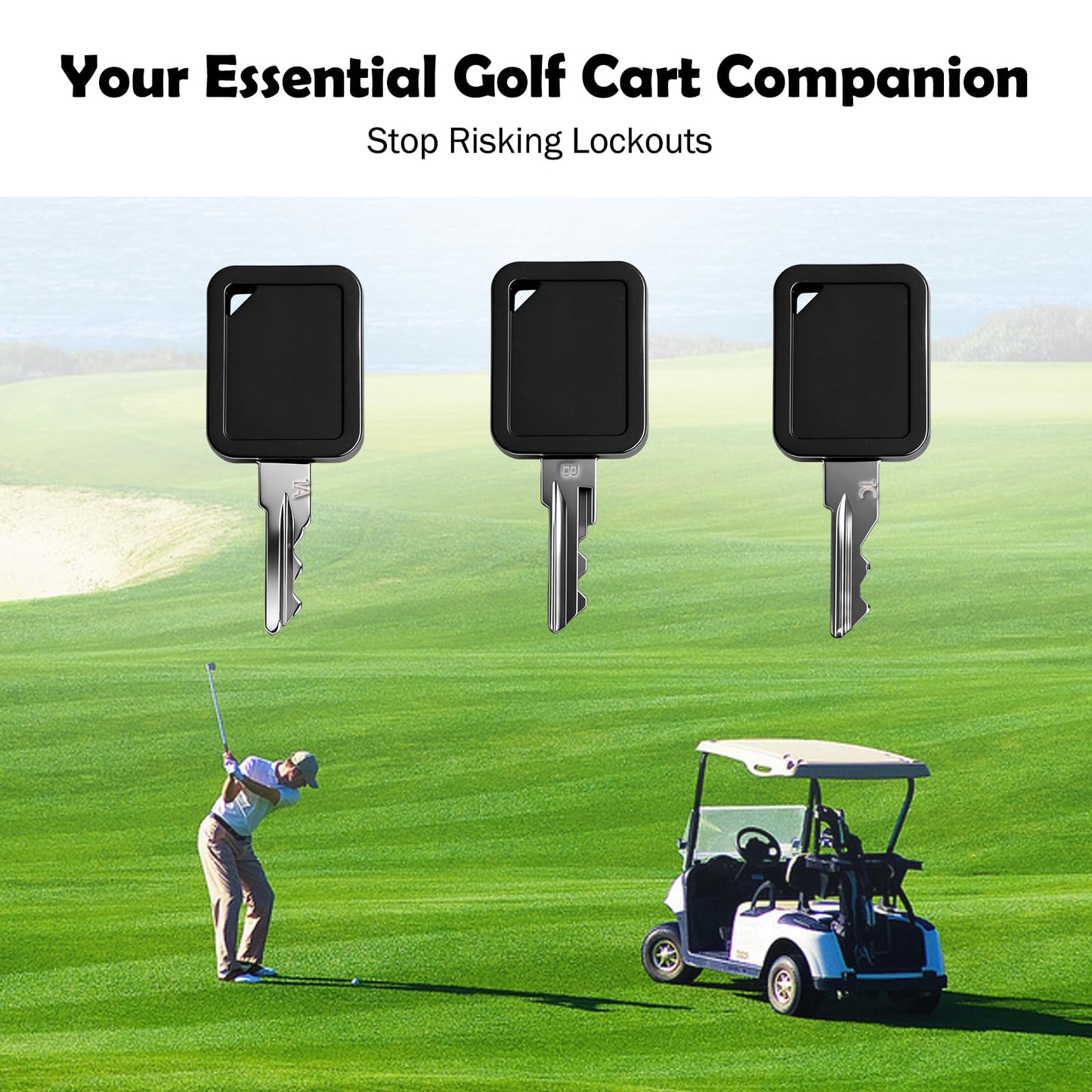 YHJDC Club Car Golf Cart Replacement Keys 3-Pack (1A, 1B, 1C) | Direct Fit for Part Numbers 105068002 & 101974701