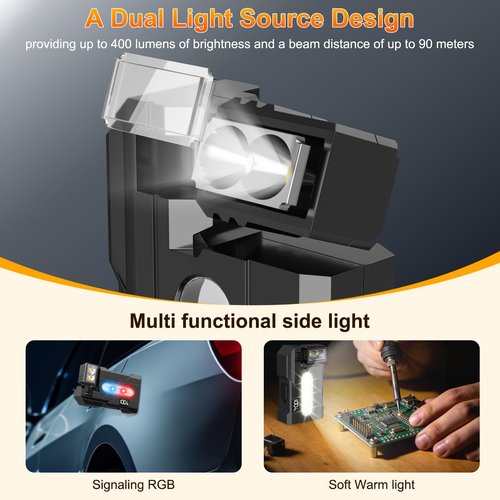 HJKLIUT G5 EDC Flashlight 400 Lumens – Super Bright Rechargeable Mini Light with 180° Rotatable Magnet, 3 Modes Dual Light, IP68 Waterproof, Portable Pocket Light for Outdoor Emergency (Black)
