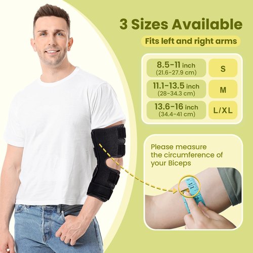 Cubital Tunnel Syndrome Elbow Brace Splint for Ulnar Nerve Entrapment, suitable for all day, with 3 interchangeable angle supports - M