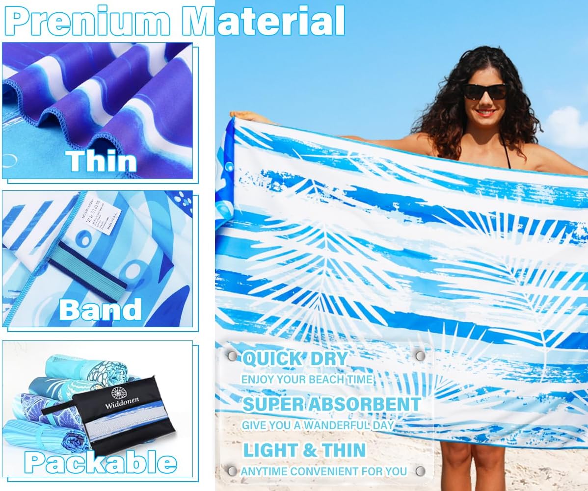 Skiennix Lightweight Microfiber Beach Towel - Quick Dry, Sand-Free, Extra Large 32"x71" for Travel & Pool