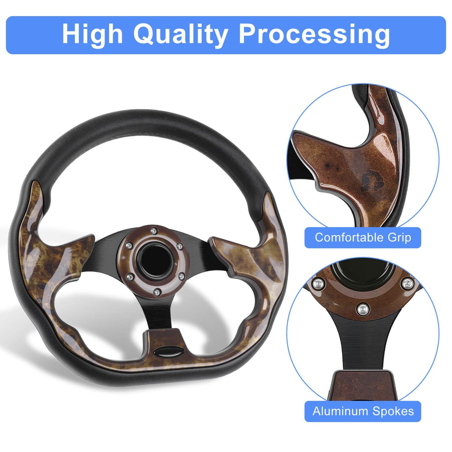Golf Cart Steering Wheel, Fit EZGO TXT RXV, Club Car DS Precedent Tempo, Yamaha G2-G29 Most Golf Cart, Universal Golf steering Wheel, Ergonomic Design, D Shape Design