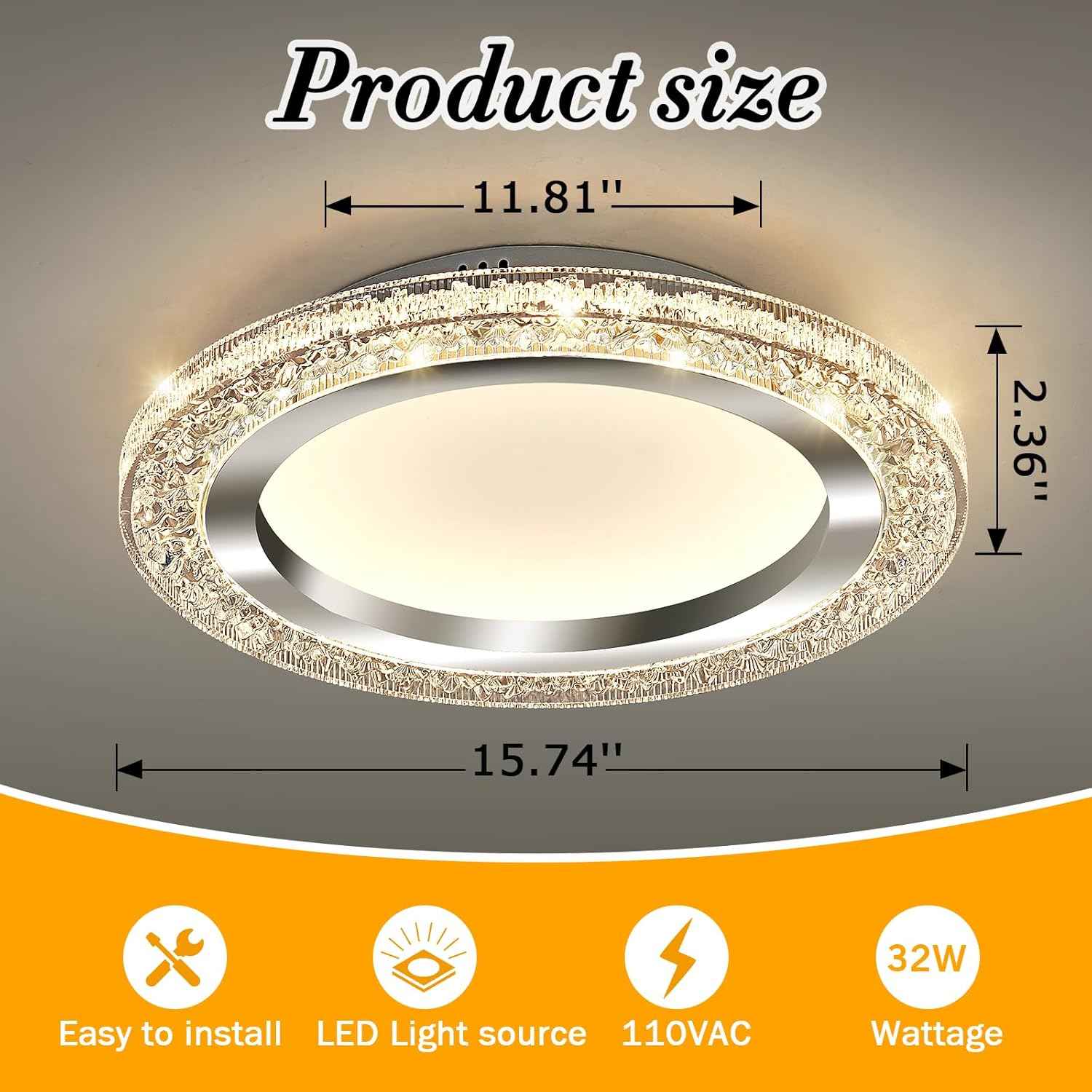 28W Gold LED Flush Mount Ceiling Light - 12" Modern Round Fixture for Bedroom, Kitchen, Bathroom