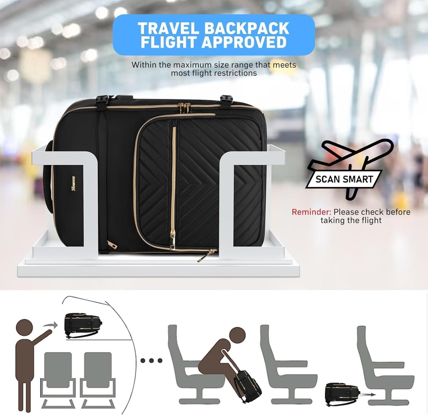 MOMUVO Large Travel Backpack - Flight Approved Carry-On with USB Charging Port | 18.4 Inch Laptop Bag