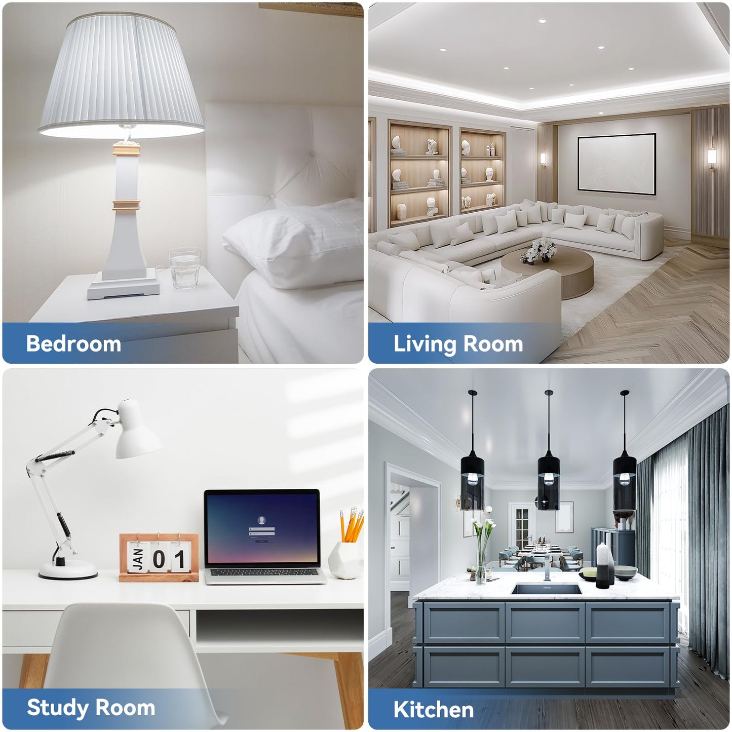 novapollo A19 LED Light Bulbs,60 Watt Equivalent LED Bulbs,Daylight White 5000K LED Lights for Bedroom,760LM Non-Dimmable,9W E26 LED Lights,4-Pack