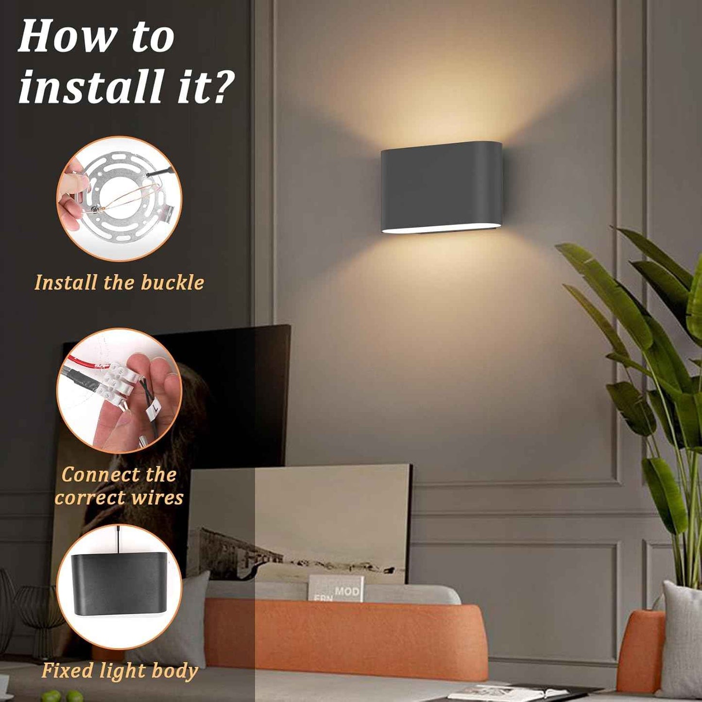 Modern Black LED Wall Sconces Set of 2 - Hardwired Up & Down Indoor Lights for Living Room, Bedroom, Hallway - Warm White 3000K (Includes G9 Bulbs)