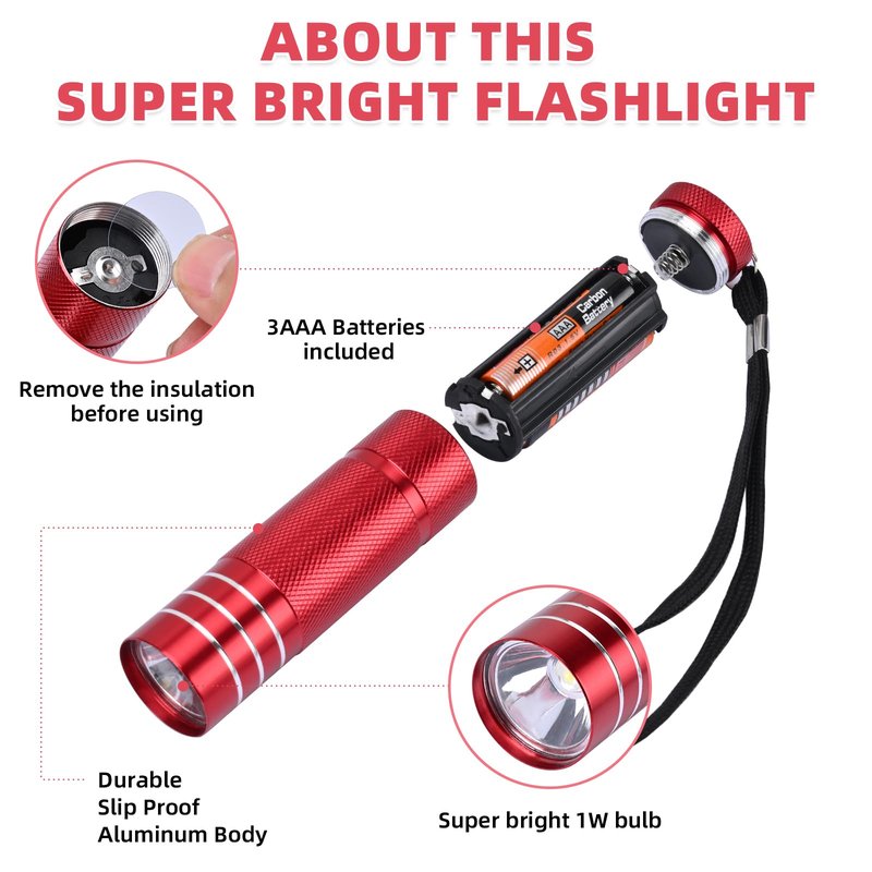 yikosam 30-Pack Super Bright Mini Flashlight, 1W Aluminum Flashlights Bulk Set with Fluorescent Button AAA Batteries Included for Night Emergency Party Hiking Backpacking Pocket Gift