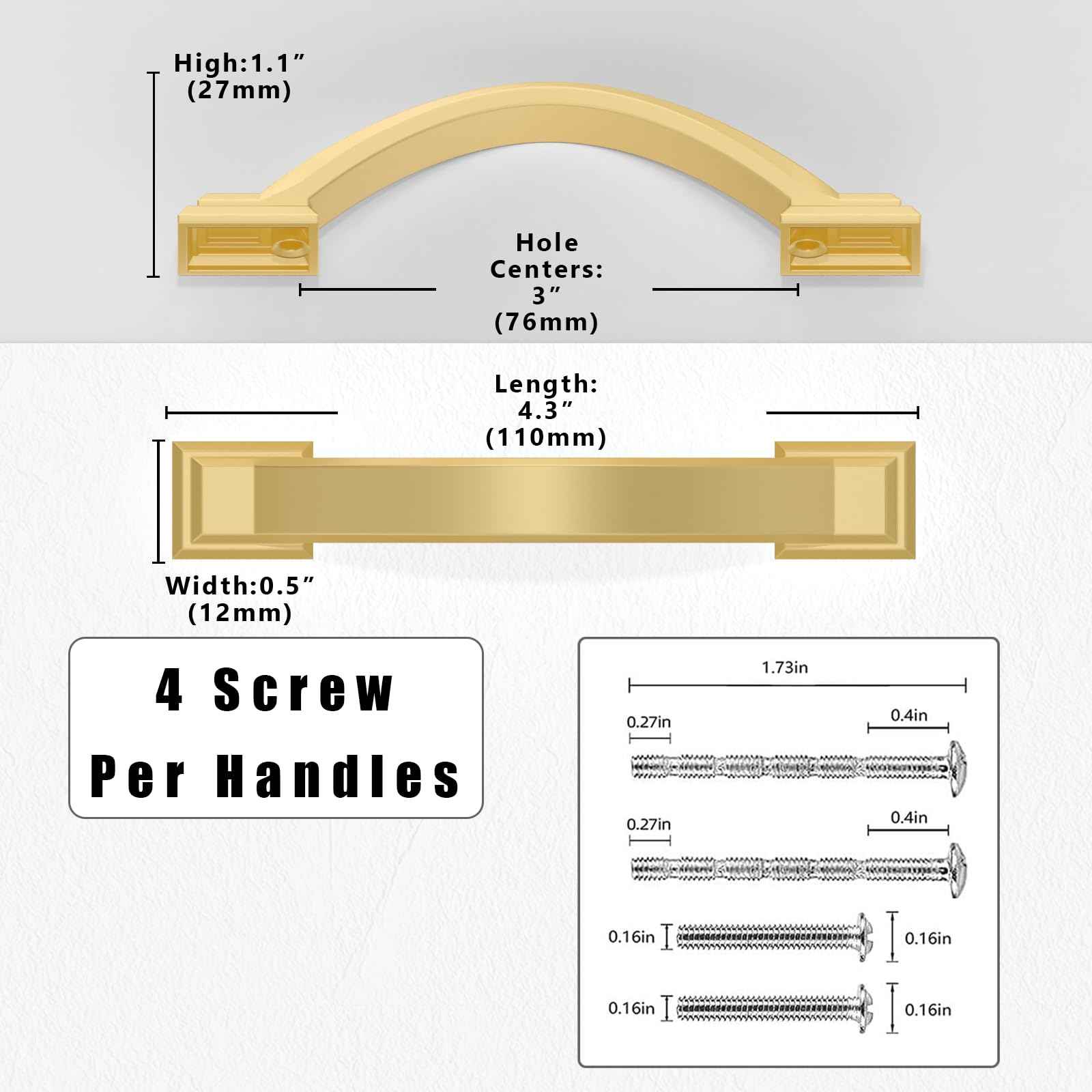 Asimerdeco 10 Pack Brushed Gold Cabinet Pulls 3 Inch(76mm) Kitchen Cabinet Handles Solid Zinc Alloy Cabinet Hardware Drawer Pulls