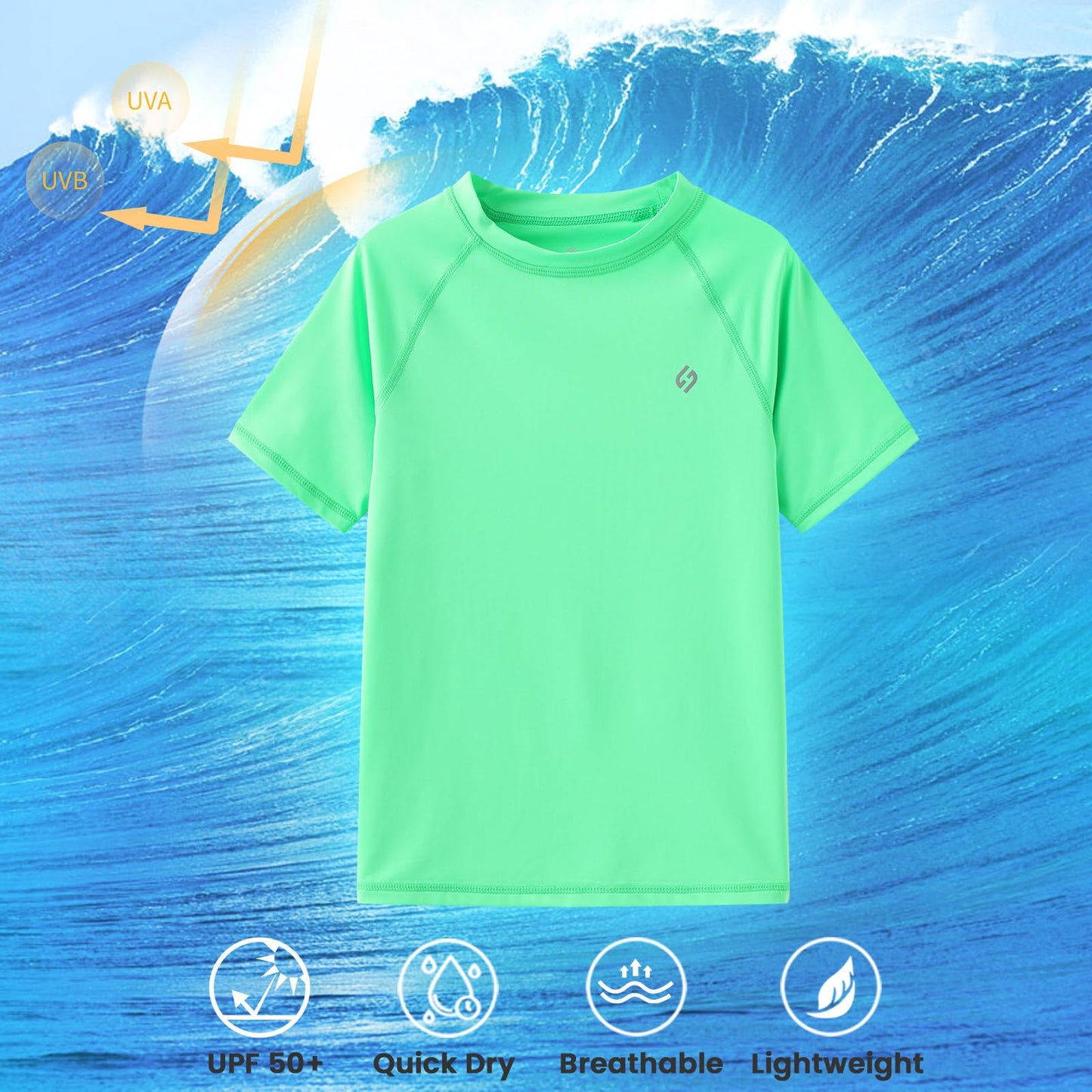 HODOSPORTS Boys UPF 50+ Rash Guard Swim Shirts Short Long Sleeve Quick Dry UV Protection Sun Shirt Light Green