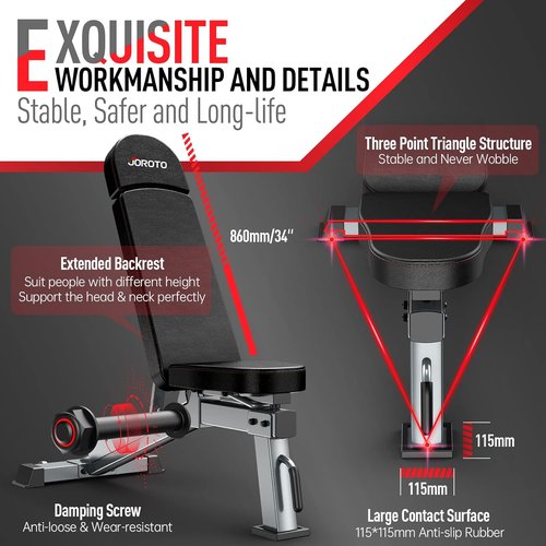JOROTO Adjustable Weight Bench - 1300LBS Capacity for Home Gym | Incline, Decline, Flat Press, Foldable Design