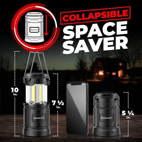 GearLight Camping Lantern - Portable LED Lantern with Magnetic Base & Foldable Hook | Black