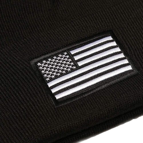 WTYPOPK American Flag Beanie for Men, 2 PCS American Flag Winter Hat, Unisex Tactical Beanie（Black and Grey）