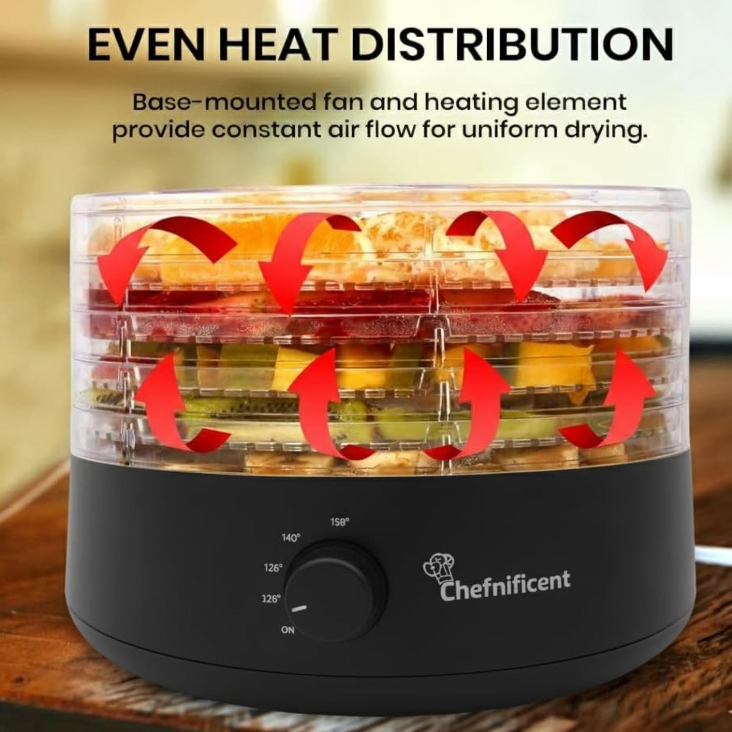 Food Dehydrator DryMax 280 – 5 Tray Adjustable, BPA-Free – 4-Hour Quick Drying, Even Heat, Easy Temp Control – Fruit, Veggie, Meat Jerky Maker (Black)
