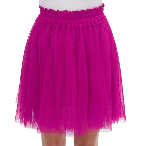 Girstunm Tulle Skirts for Women Elastic Waist Dancing Skirt Mesh Tulle Above Knee Skirts Fuchsia L/XL