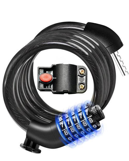 Gyroshoes Bike Cable Locks, Advanced 5-Digit Resettable Combo Bike Lock for Enhanced Anti-Theft Protection, Scooter Lock with Mounting Bracket Suitable for Bicycles and Scooters, Black