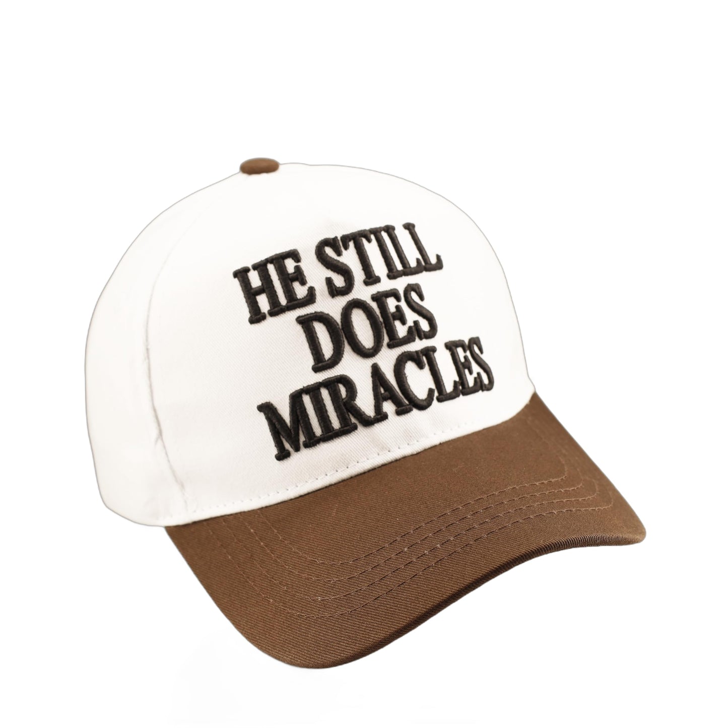 He Still Does Miracles Hat for Women Men, Embroidered Christian Trucker Hat, Two Tone Adjustable Snapback Baseball Cap,White/Brown