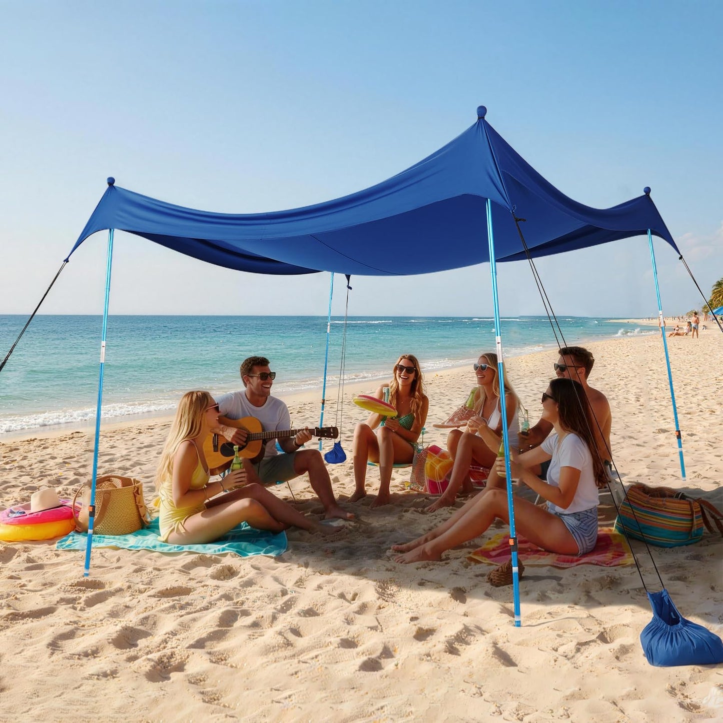 CROWN SHADES 10x10 Beach Tent Sun Shelter, Easy Pop Up Beach Canopy Shade, UPF50+, 4 Poles Adjustable, Dark Blue