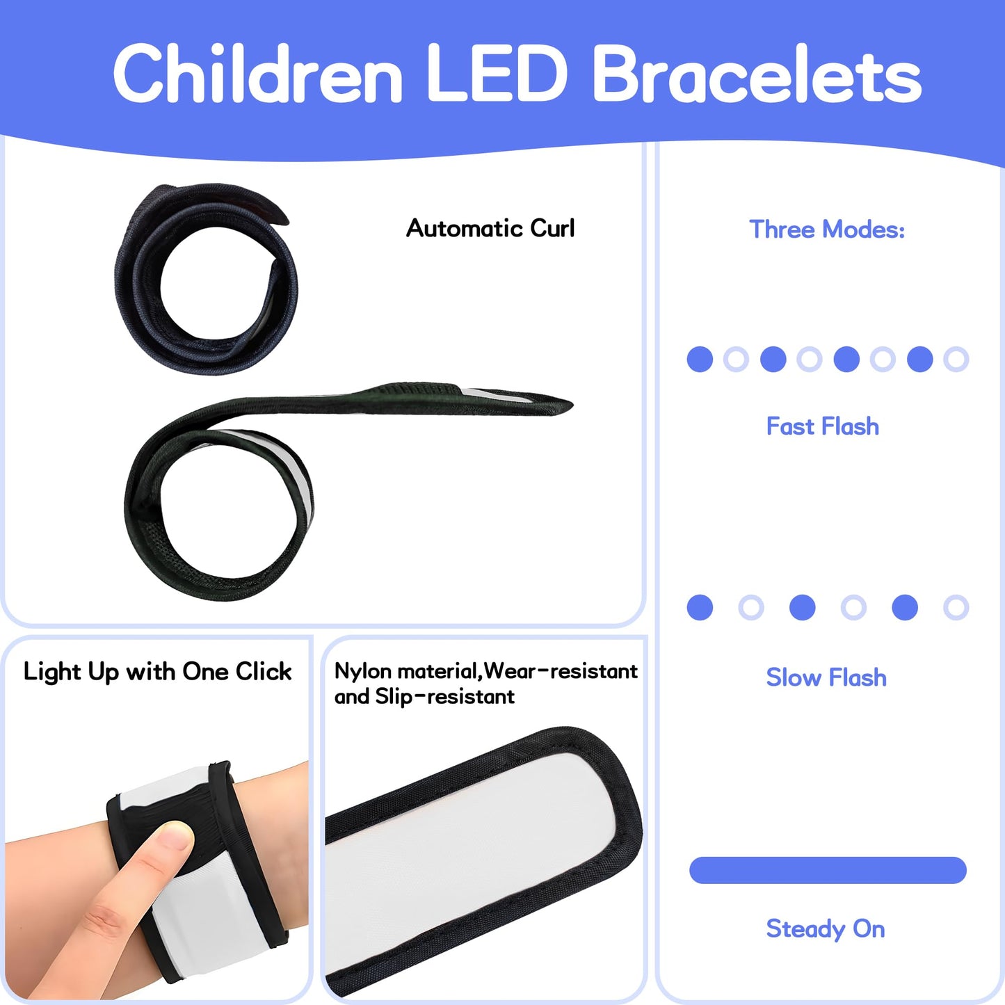 esonstyle 6 PCS LED Slap Bracelets, White LED Light Up Bracelets for Kids, LED Wristbands for Kids Walking, Running, Concerts, Camping