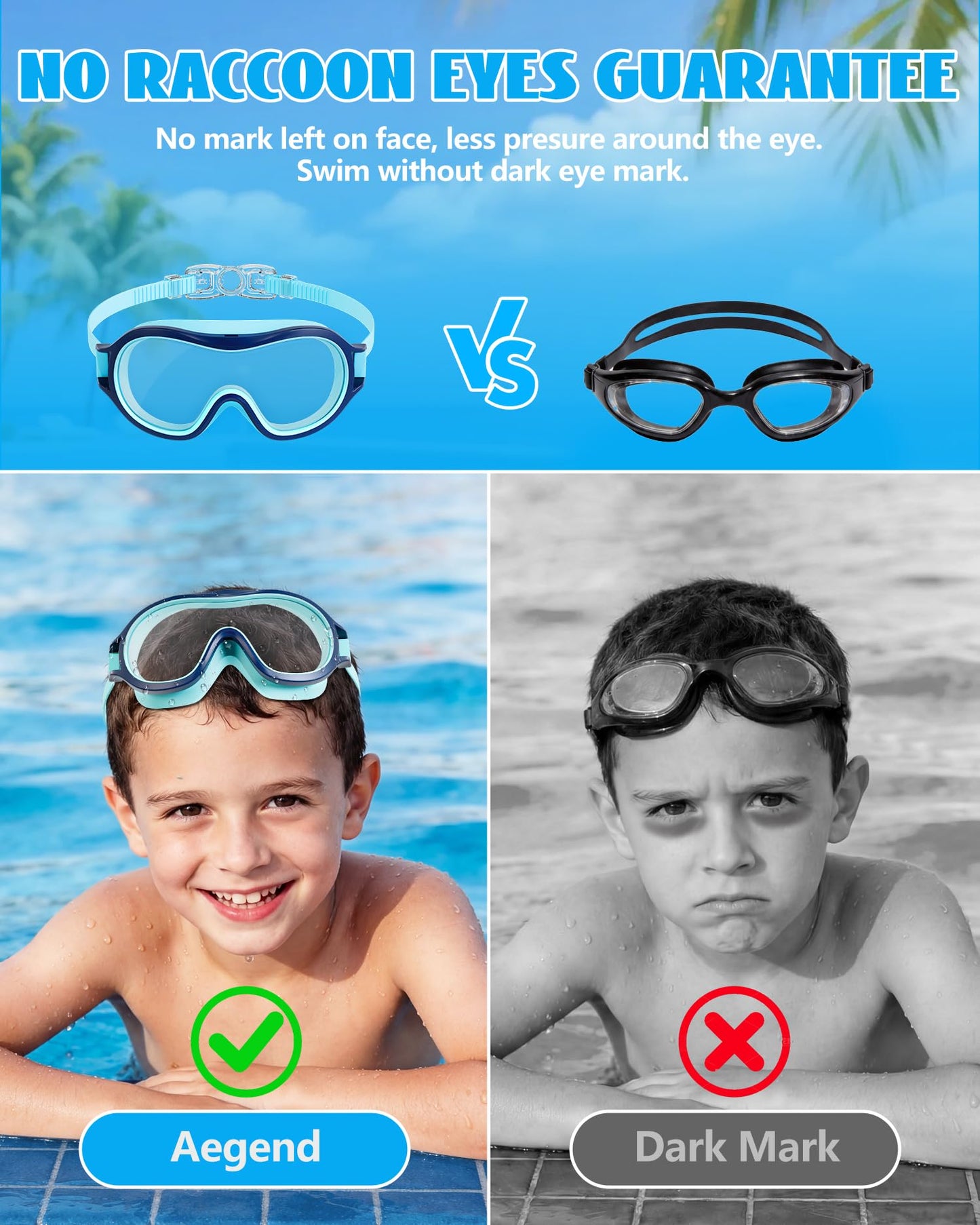 Aegend 2 Pack Swim goggles for Kids 3-15, Anti-Fog Anti-UV Wide Vision Waterproof, No leak Swimming goggles for Boys Girls