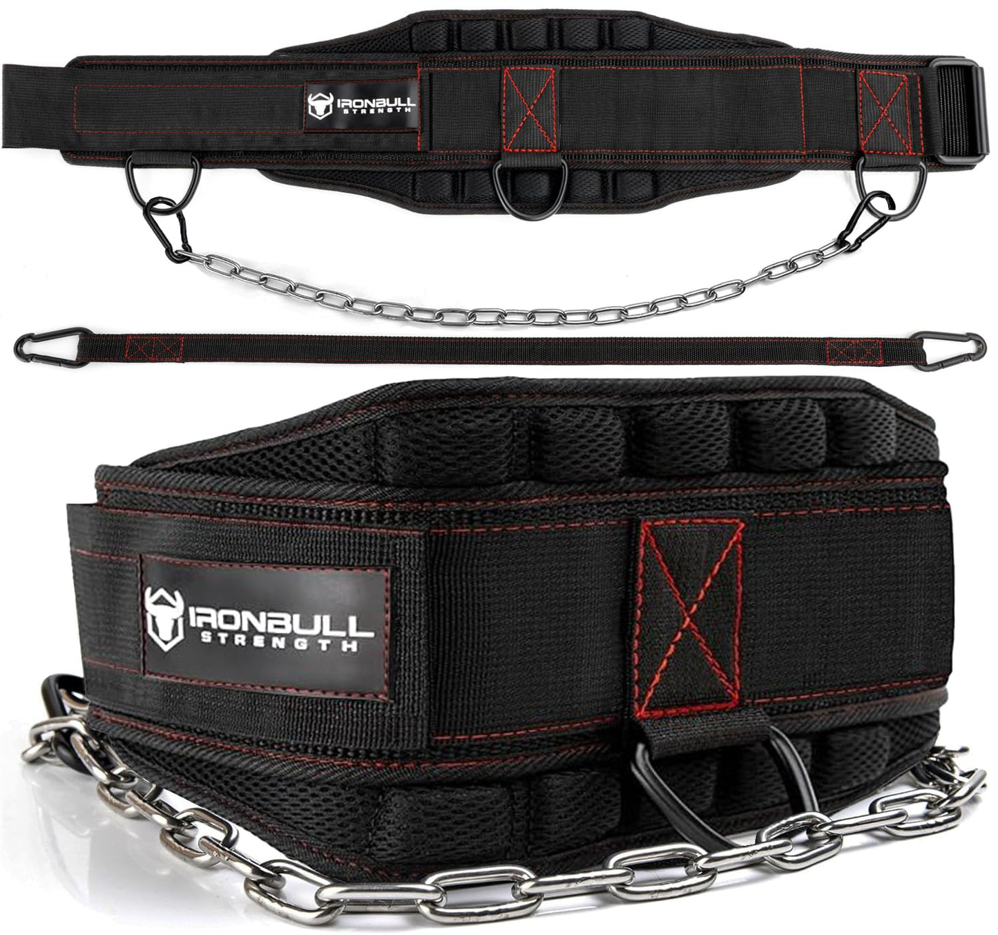 Advanced Dip Belt V2 – Heavy-Duty Weighted Belt with Reinforced Back, Chain & Nylon Strap – 3-Point Anchor D-Rings for Dips, Pull-Ups, Squats & More (Medium)