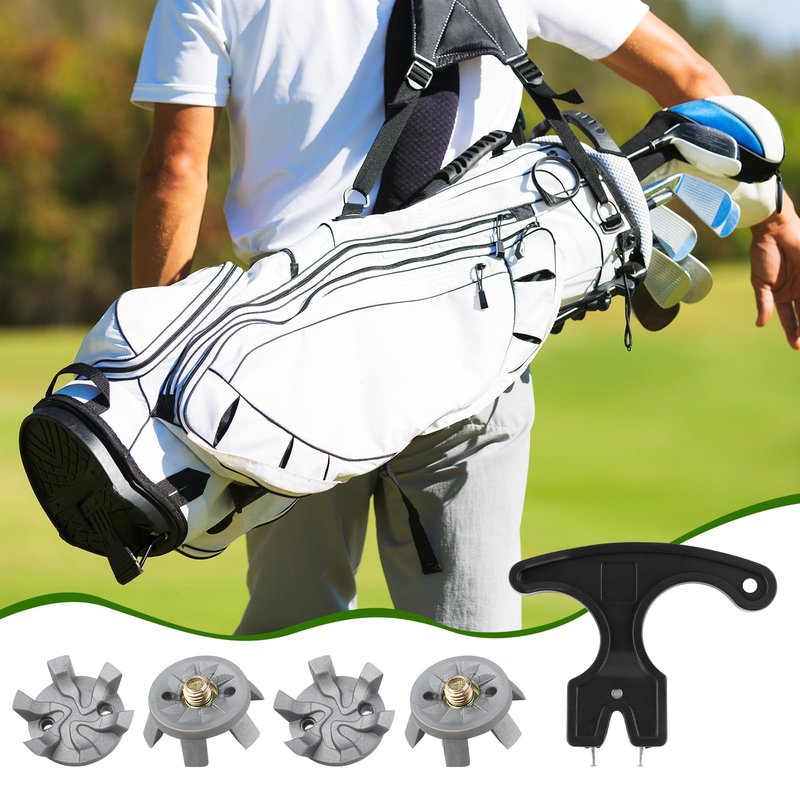 51PCS Golf Shoe Spikes Set, 50 Golf Shoe Cleats with 1 Black Spanner, 6 mm Metal Thread Screw, for Use on Lawns or Course(Grey)