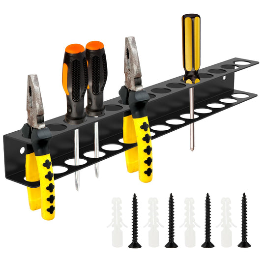 OKYMOTOR Screwdriver Organizer Wall Mount with 14 Holes, Metal Plier Holder, Utility Tool Holder Organizers and Storage Rack for Garage, Workshop,Workbench,Tool Chest Cart