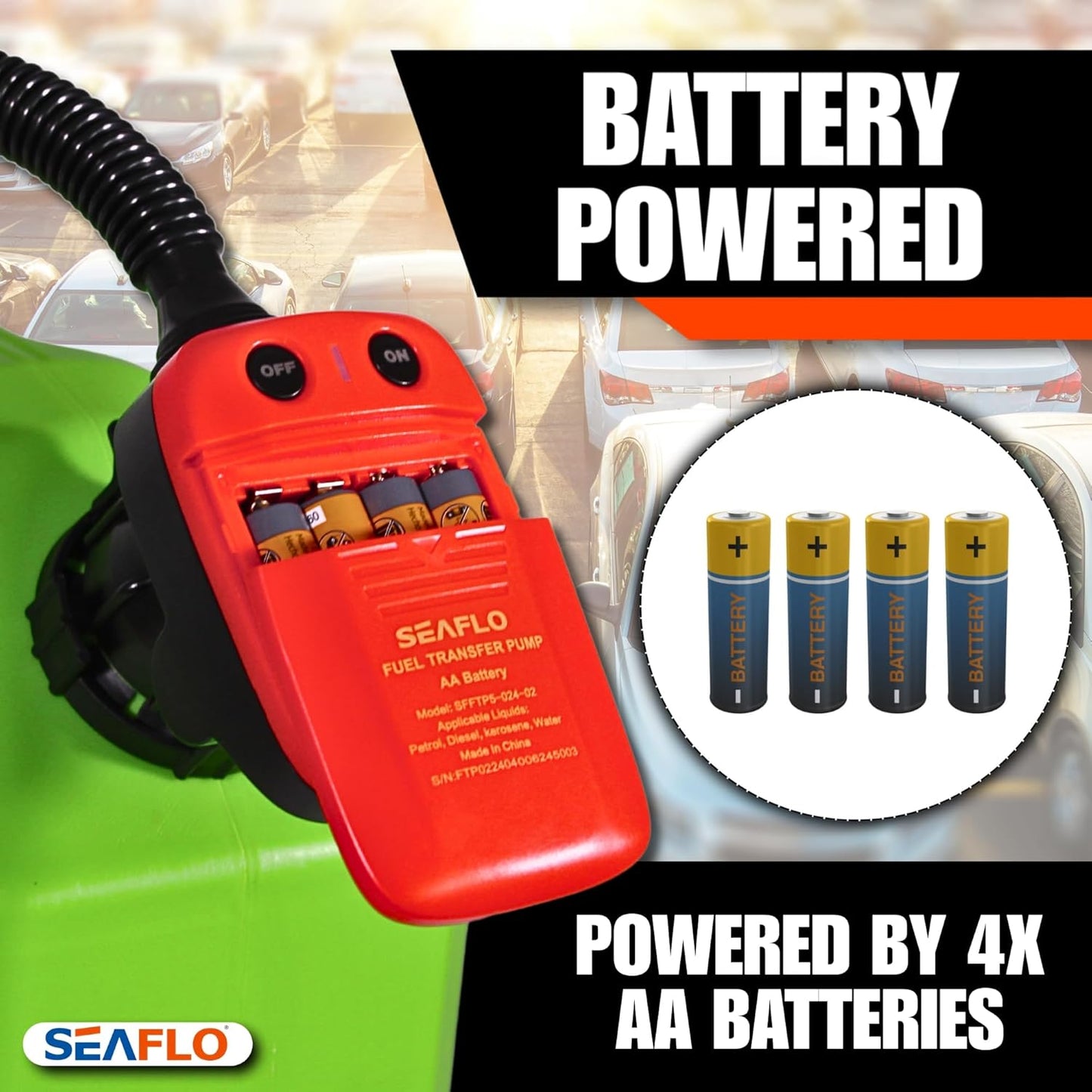SEAFLO Automatic Fuel Transfer Pump - 2.4 GPM Flow with Auto-Stop Sensor | Portable Gas Can Pump for Oil, Diesel, Gasoline