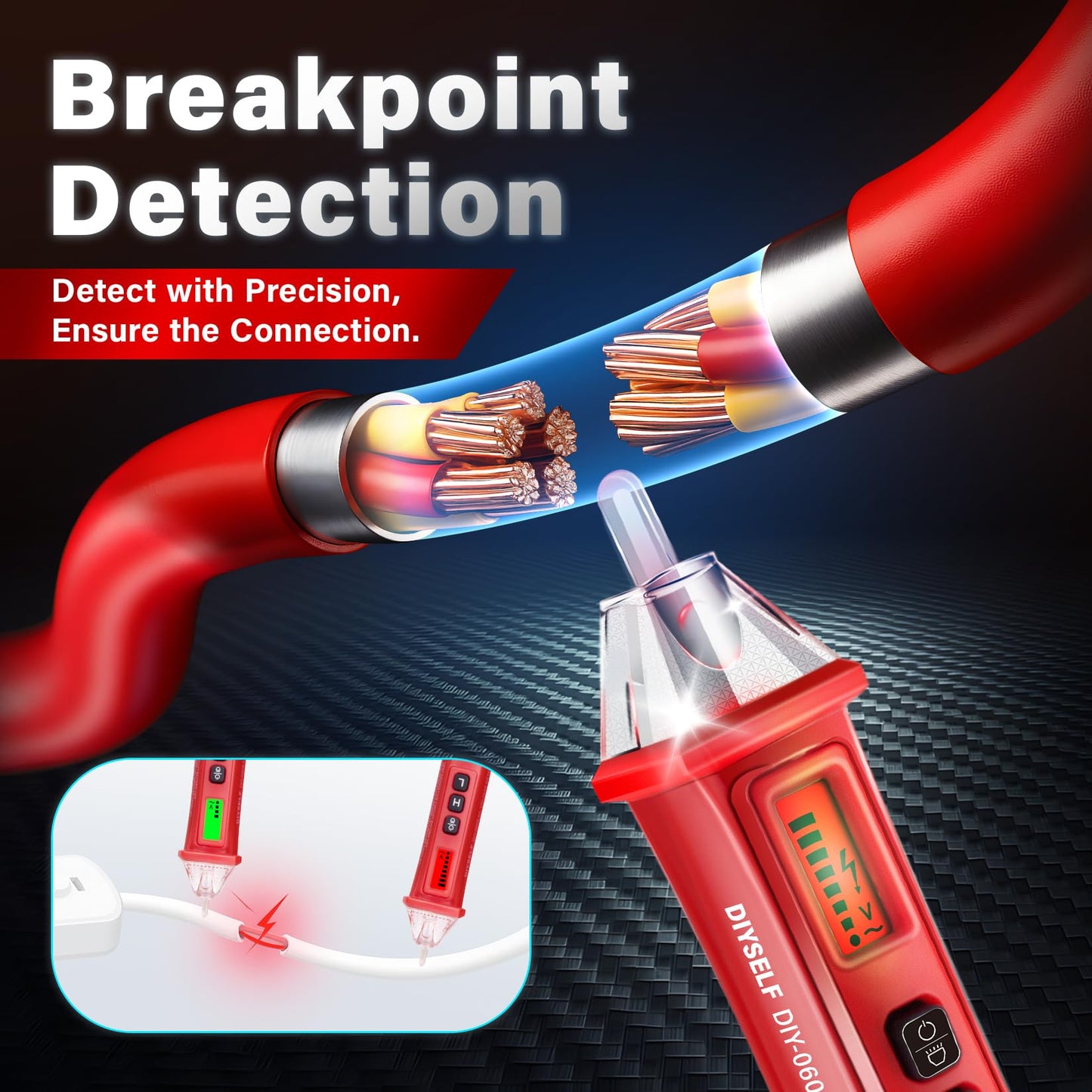 DIYSELF Voltage Tester, Dual Range 12V/48V-1000V AC, Non Contact Electrical Tester Pen with LCD Display, Buzzer Alarm, Flashlight, Live Wire Finder, Professional Circuit Detector