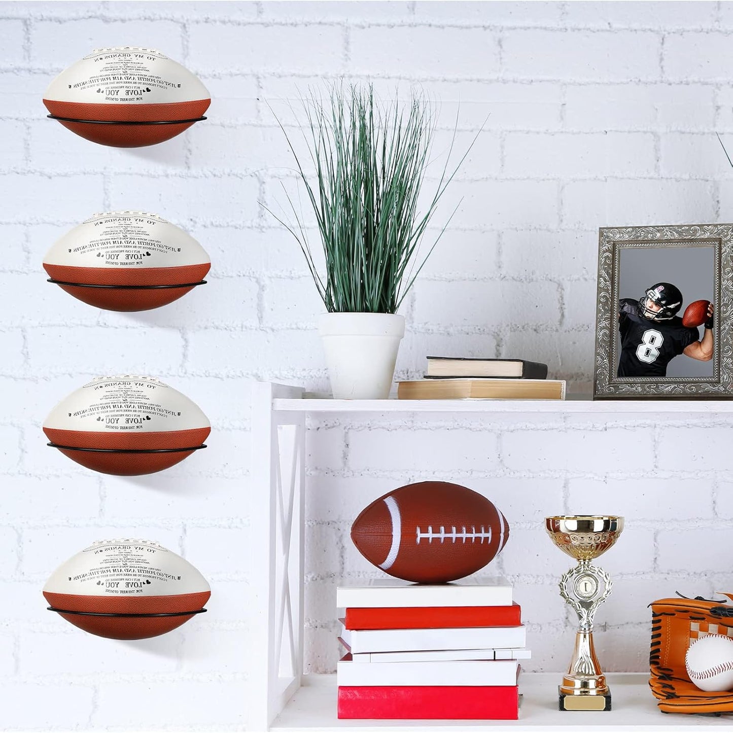 Threan Football Wall Mount Holder - Stylish Sports Ball Display Stand for Soccer, Basketball, Rugby | Metal Design