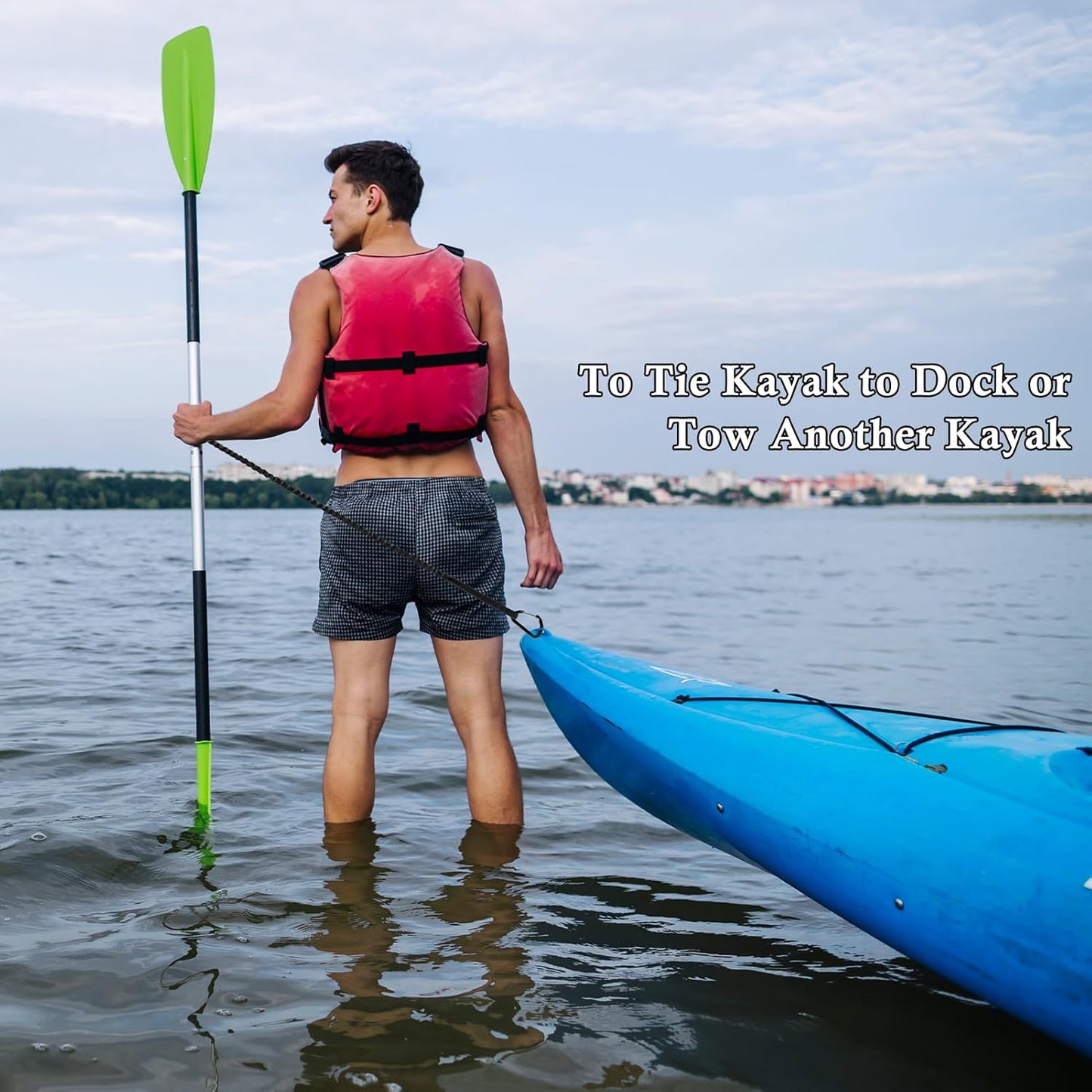 Skiennix Kayak Paddle Board Tether Leash - Stretchable 3.3-7 Feet Strap with Carabiner for SUP & Fishing